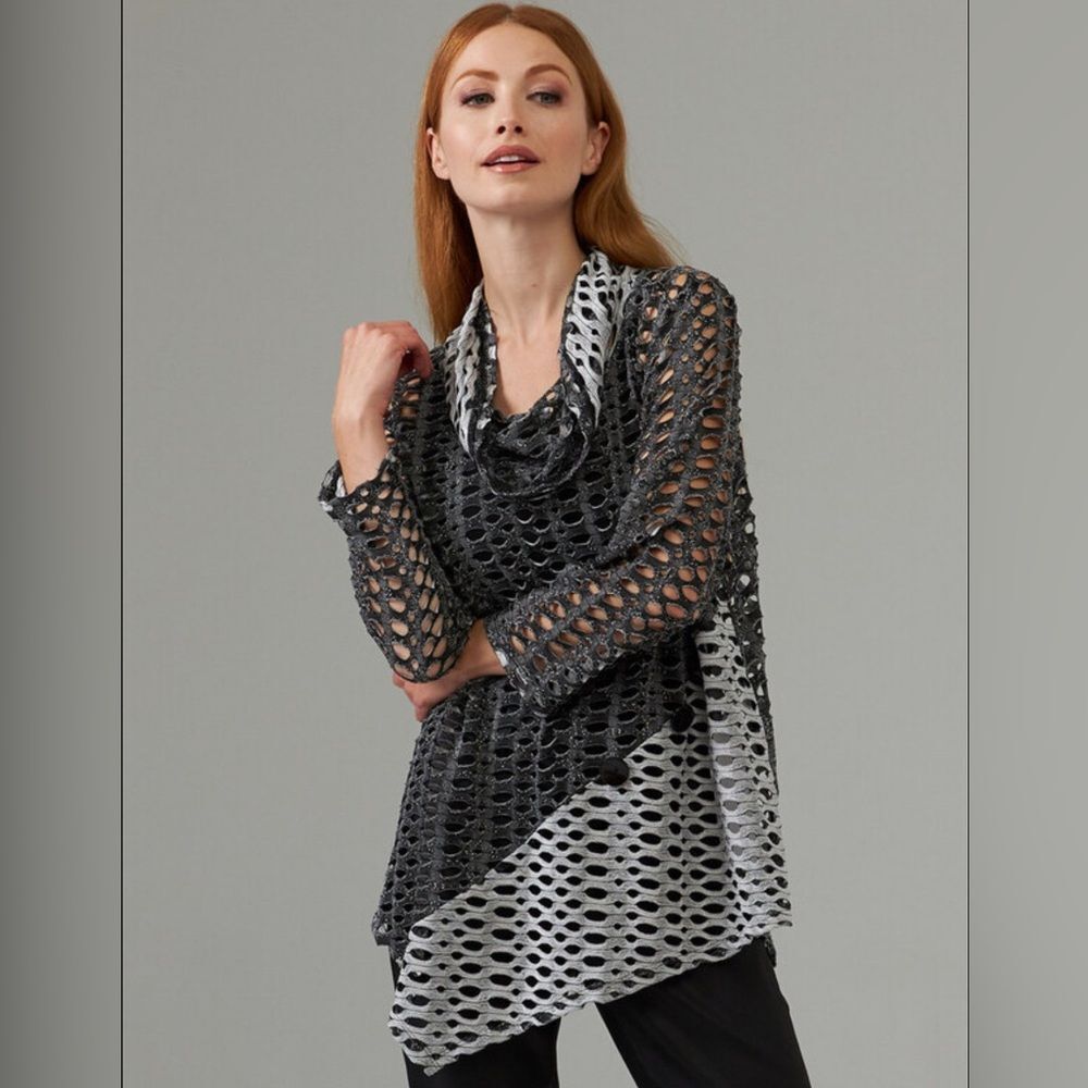 NWOT JOSEPH RIBKOFF DRAPED COLLAR FISHNET BLOUSE STYLE SIZE 12